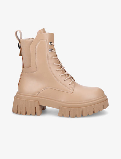Bottines militaire élastiquées en simili - Beige foncé - 1