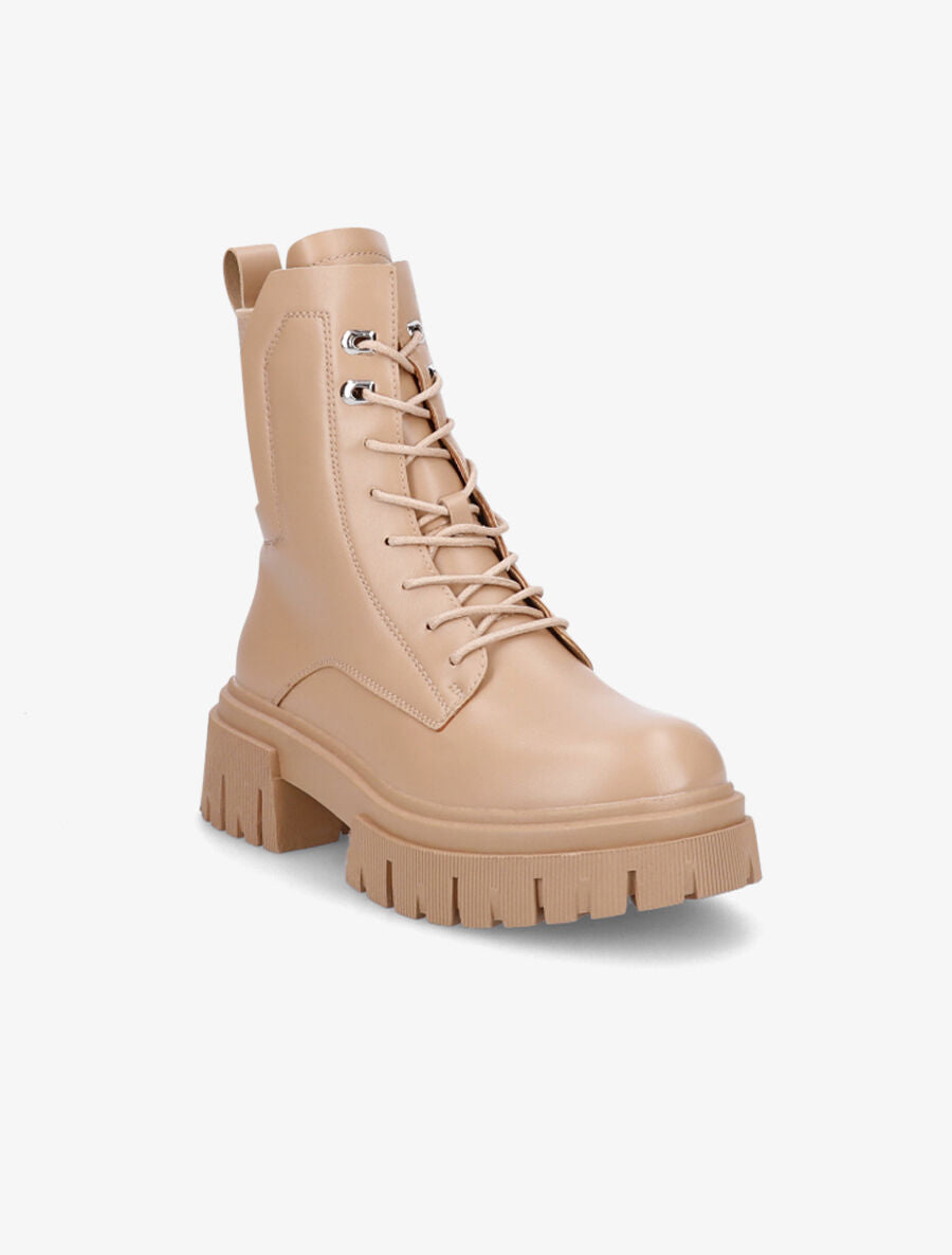 Bottines militaire élastiquées en simili - Beige foncé - 2