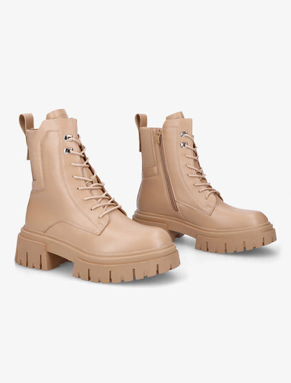 Bottines militaire élastiquées en simili - Beige foncé - 4