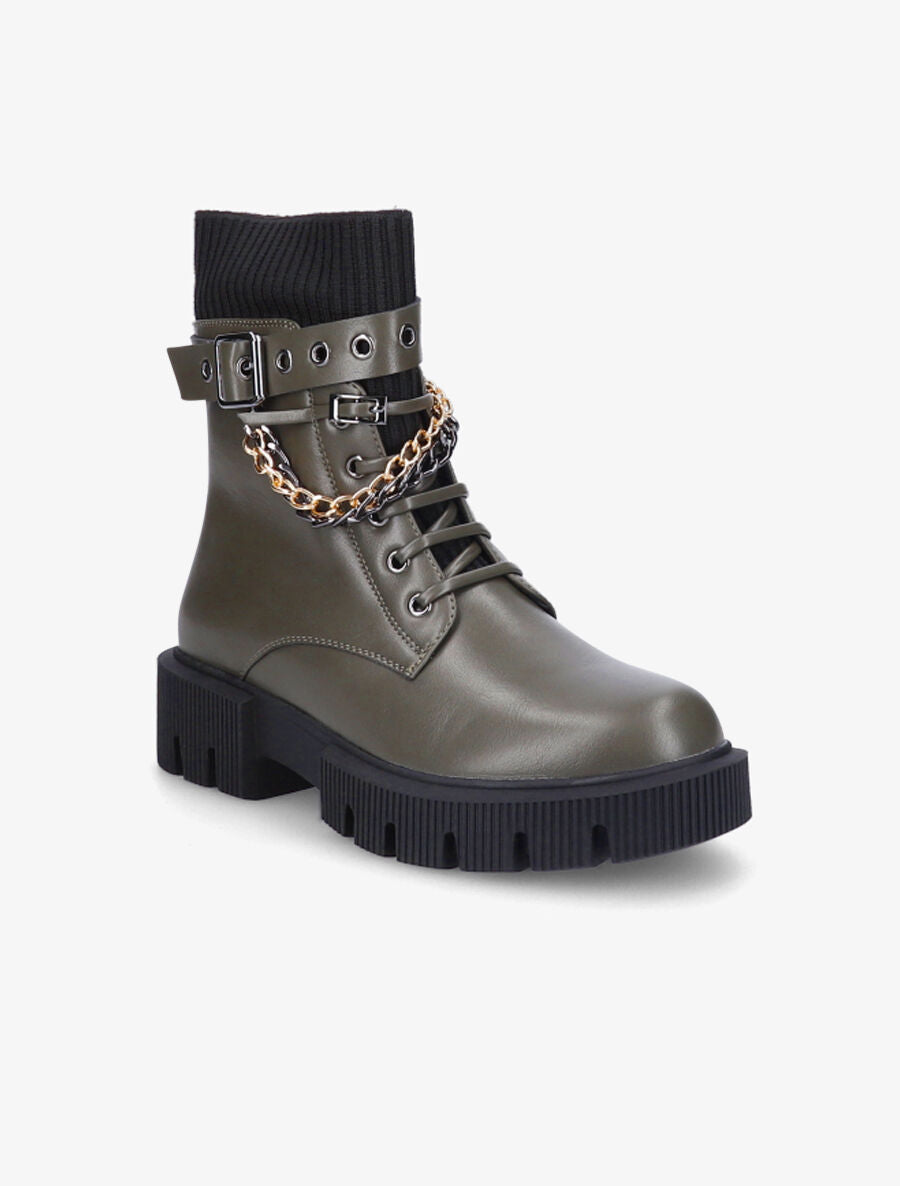 Bottines style rangers à chaînes - Kaki - 2