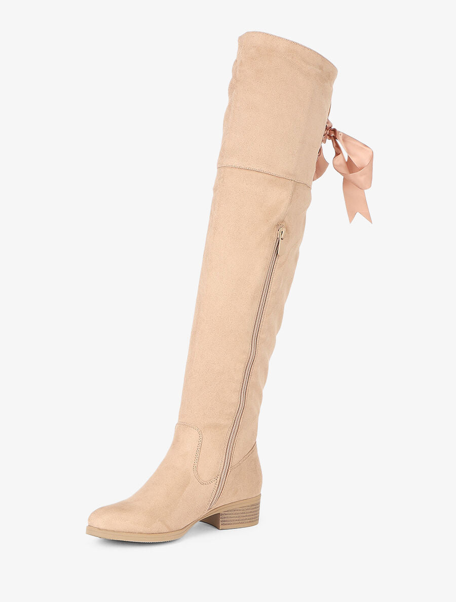 Cuissardes en suédine à ruban - Beige - 2