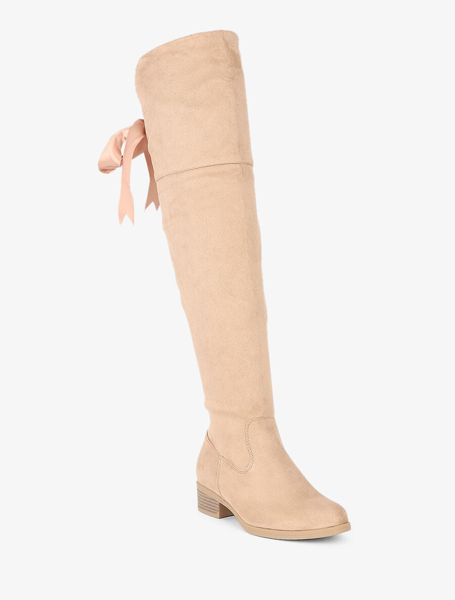 Cuissardes en suédine à ruban - Beige - 3