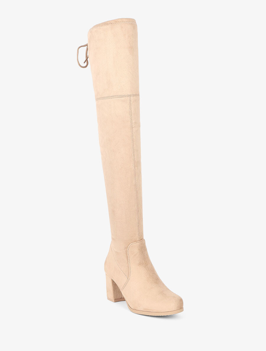 Cuissardes en suédine à talon - Beige - 3