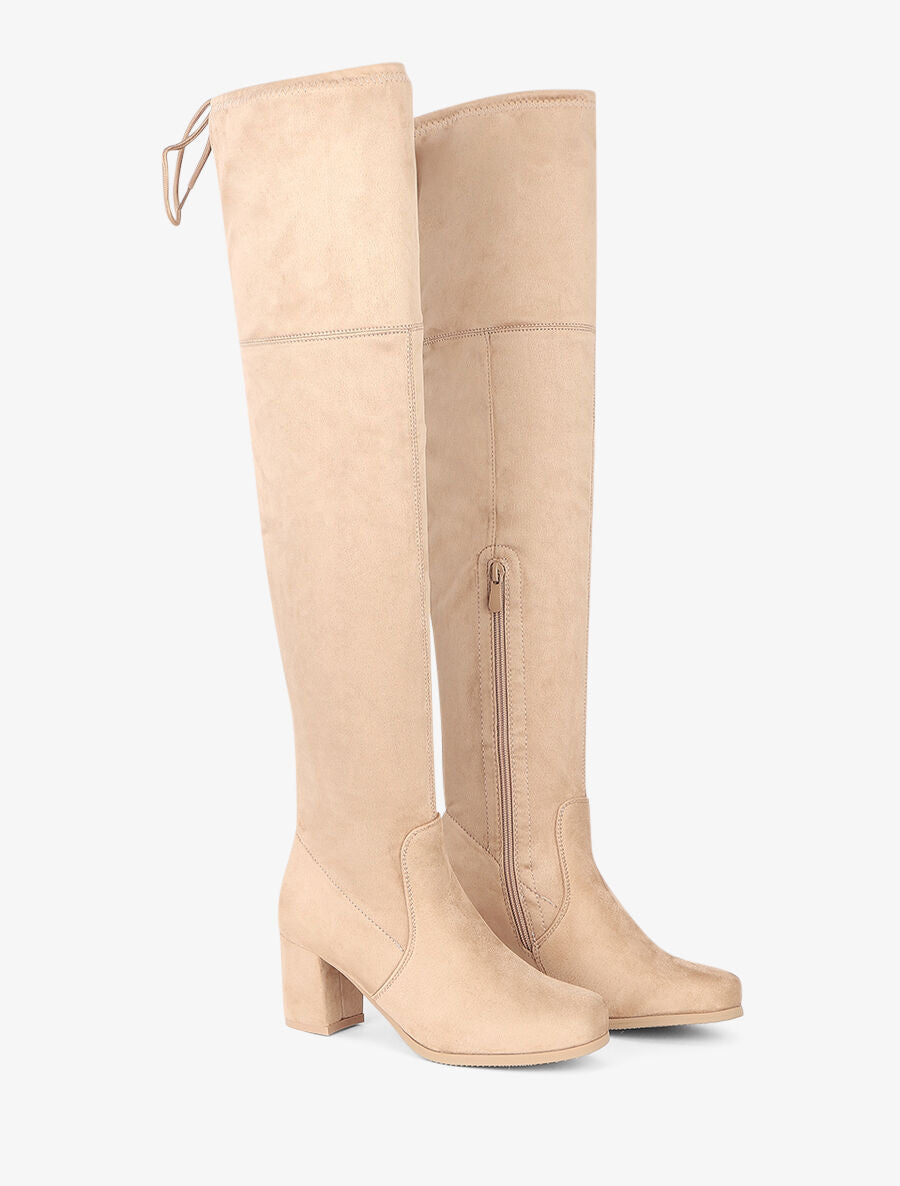 Cuissardes en suédine à talon - Beige - 4