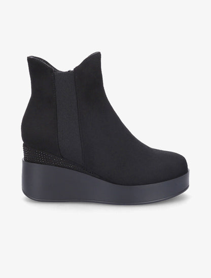 Bottines compensées en suédine à strass - Noir - 5