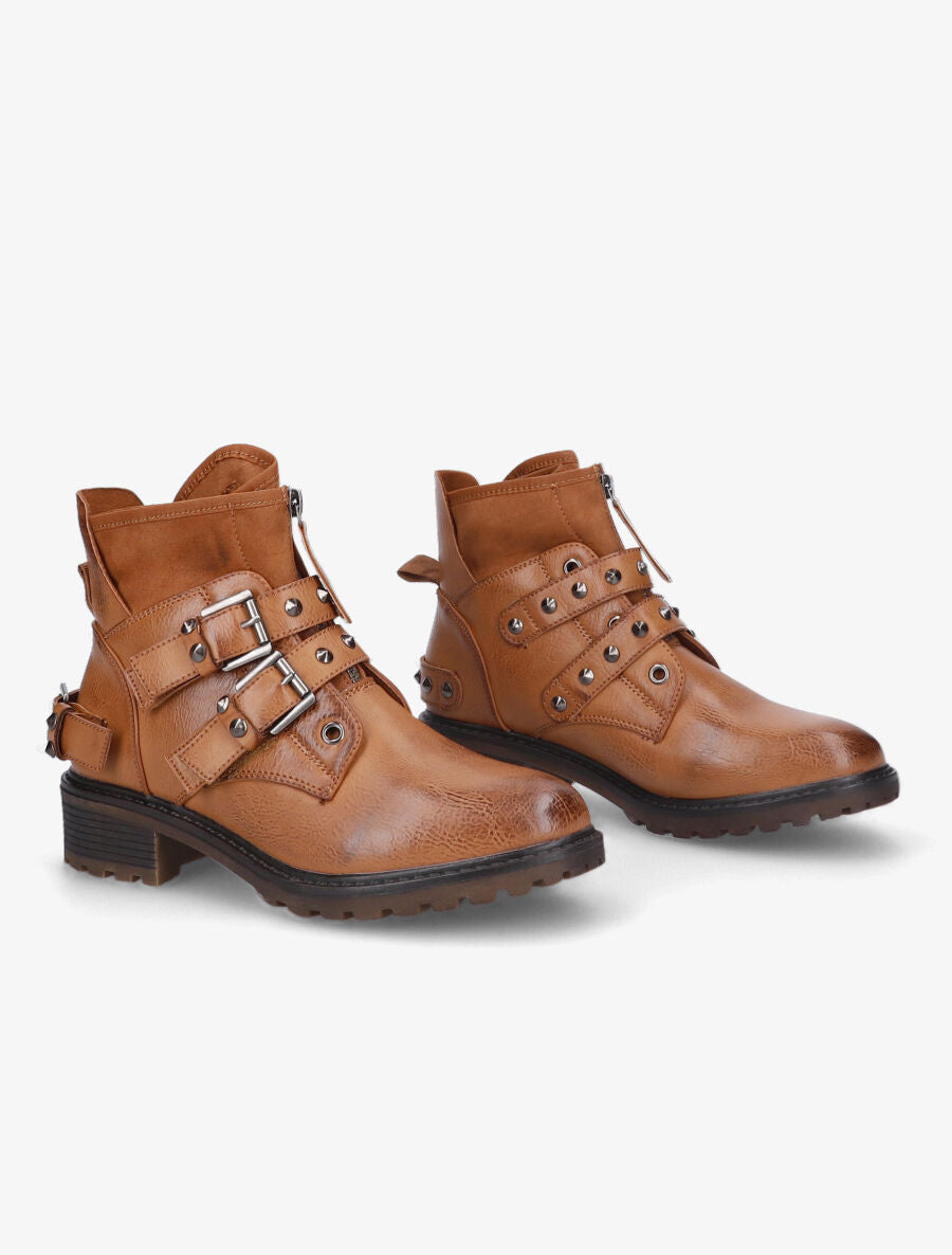 Bottines patinées à sangles - Camel - 4