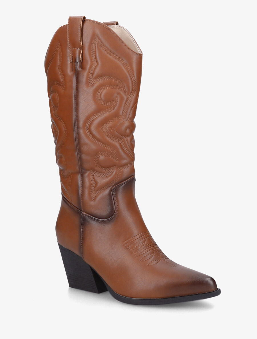 Bottes à talons style santiags - Camel - 2