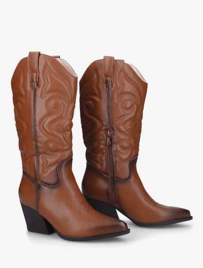 Bottes à talons style santiags - Camel - 4