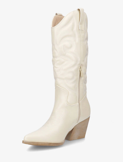 Bottes à talons style santiags - Écru - 3