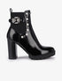 Bottines vernies à talon ornées de perles et clous - Noir - 1