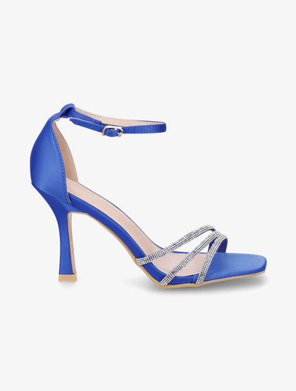 Sandales satinées à talon aiguille et strass - Bleu électrique - 5