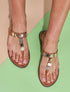 Nu-pieds à bride en T à détail bijoux - Camel - 1