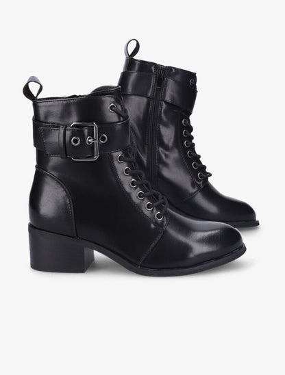 Bottines à sangle à boucle carrée - Noir - 4