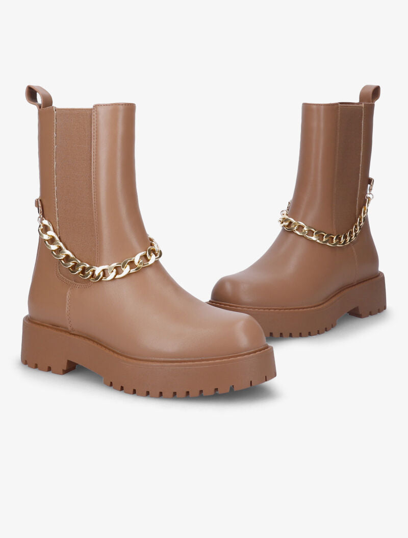 Bottines à chaîne dorée amovible - Camel - 5