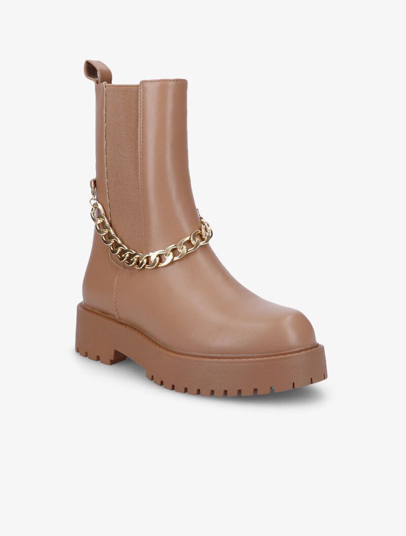 Bottines à chaîne dorée amovible - Camel - 3