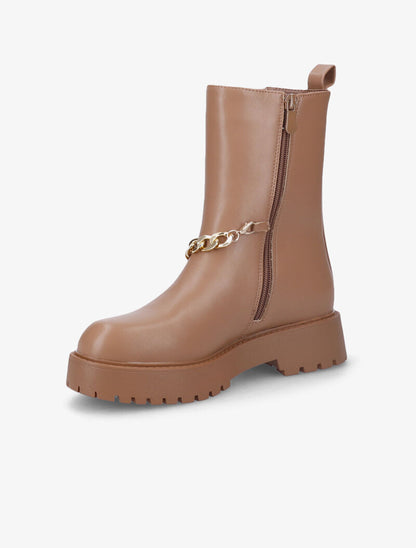 Bottines à chaîne dorée amovible - Camel - 4