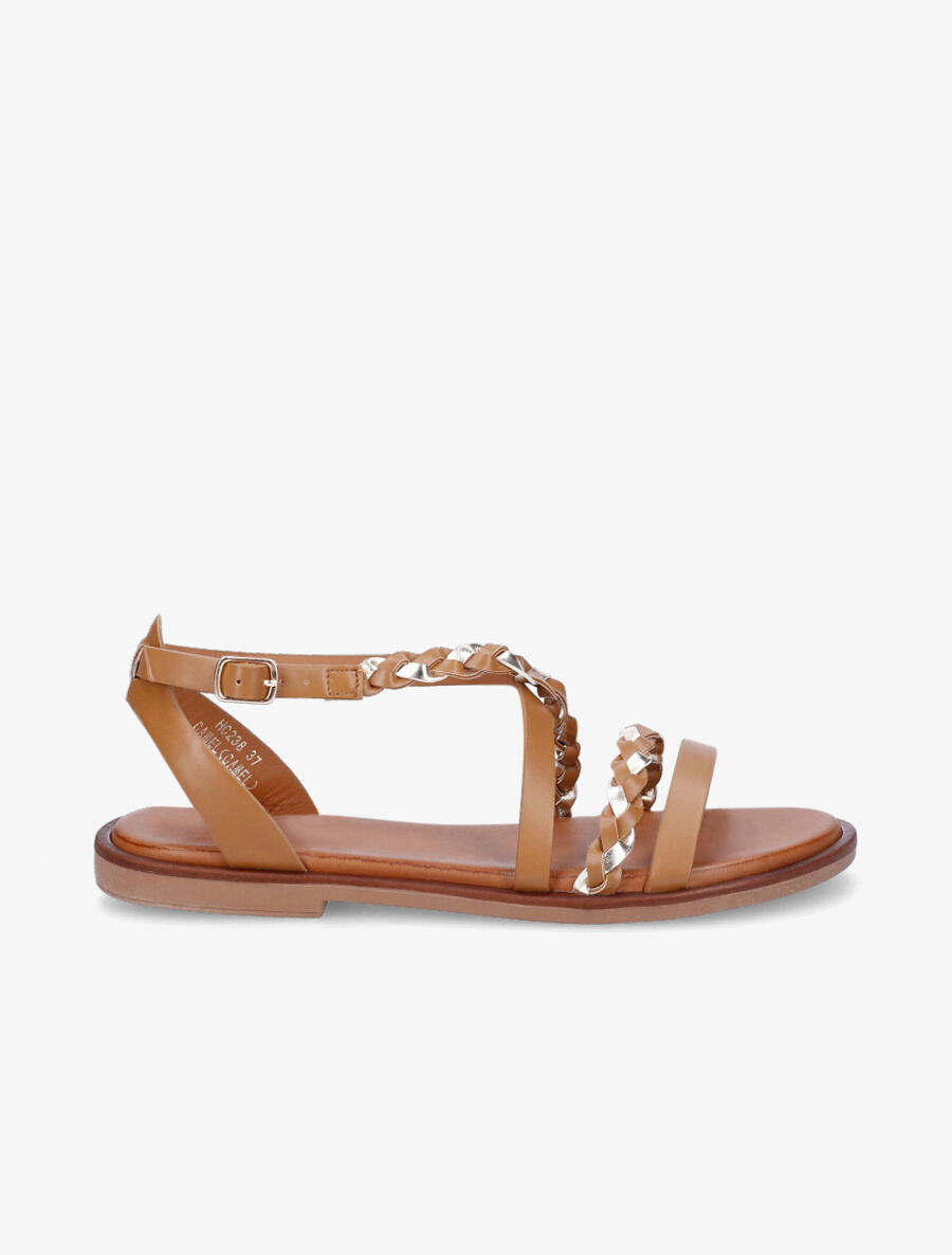 Nu-pieds à tresses irisées - Camel - 5