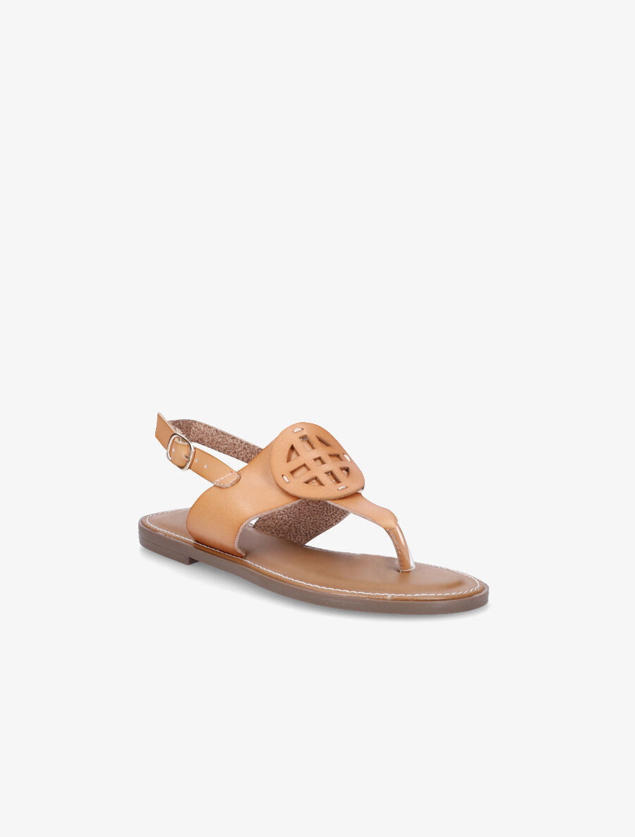 Nu pieds en simili à empiècement rond - Beige - 2