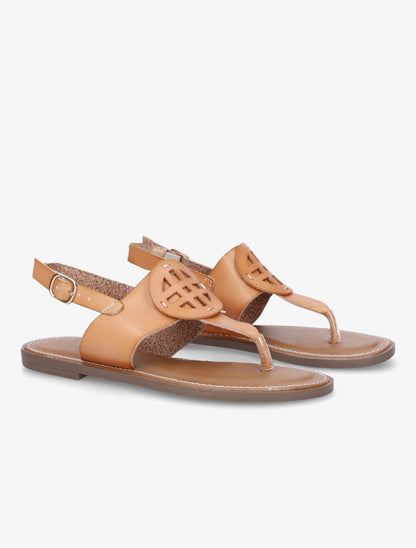 Nu pieds en simili à empiècement rond - Beige - 4