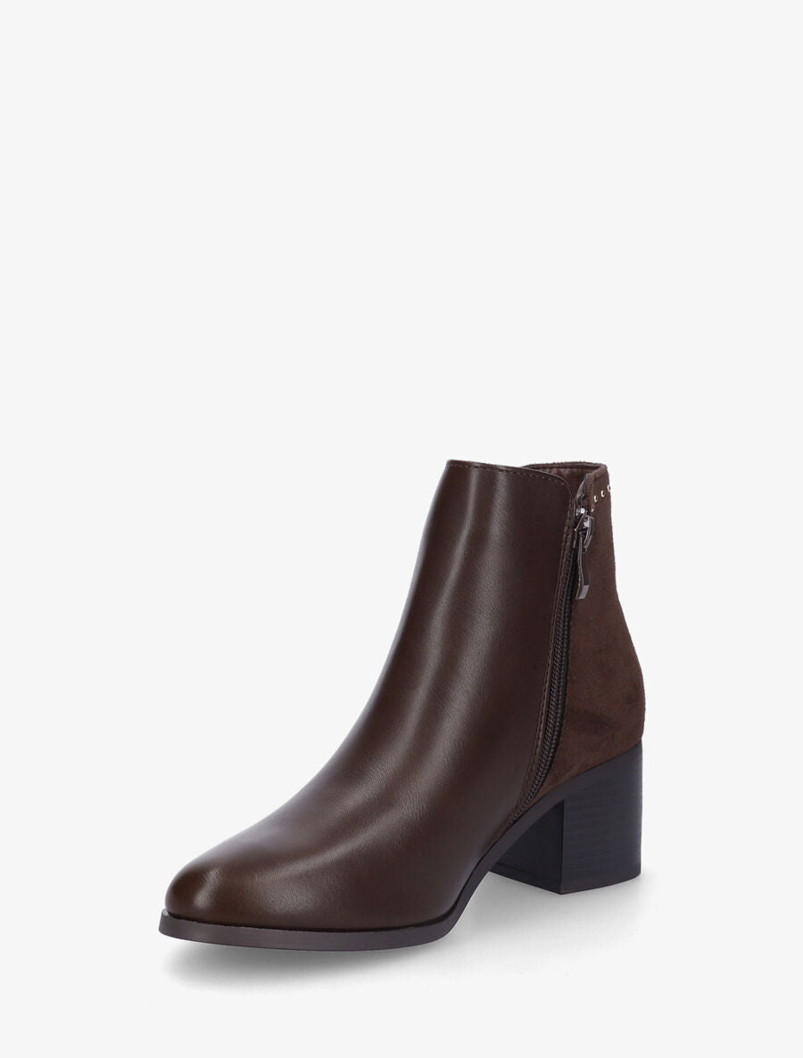 Bottines bi-matière cloutées - Marron - 3