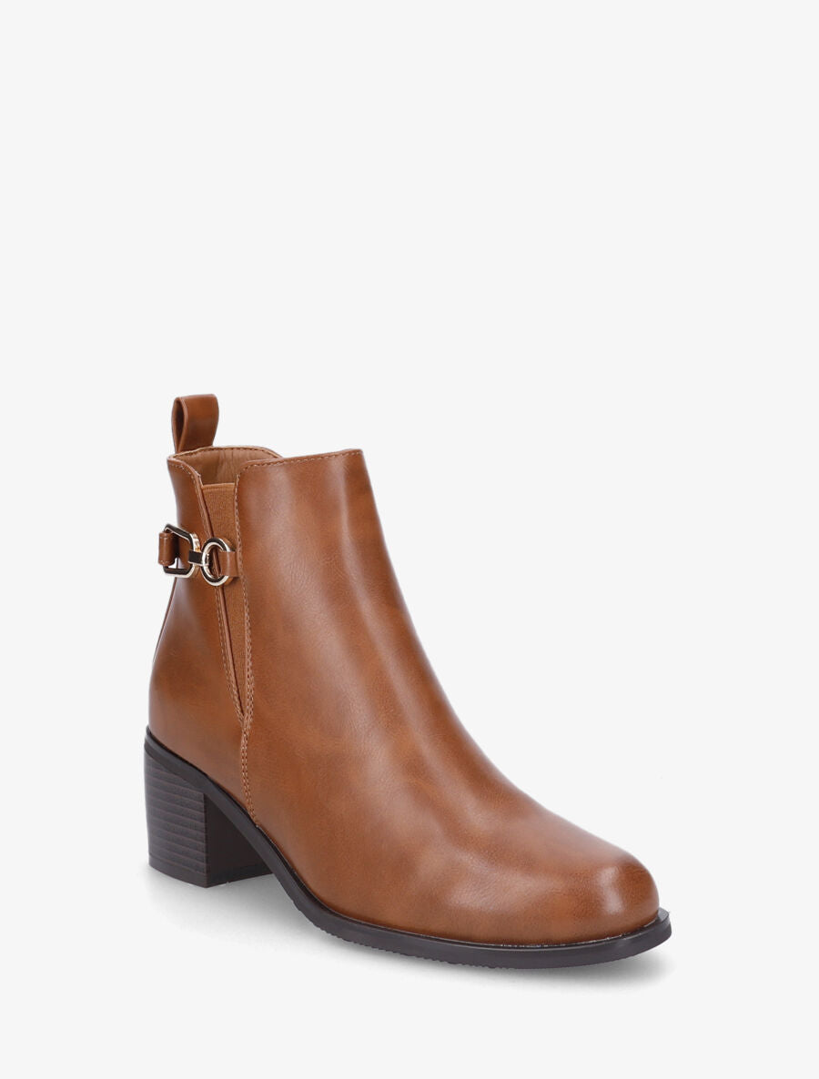 Bottines en simili à boucle fantaisie - Camel - 2