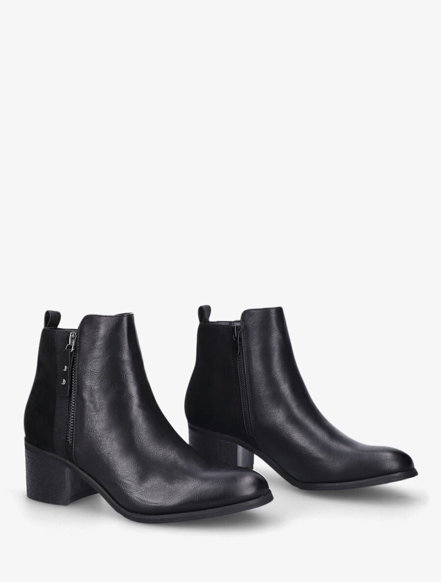 Bottines bi-matière à zip - Noir - 4