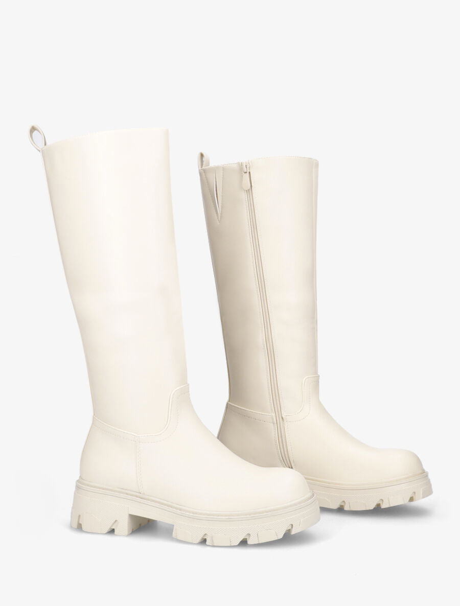 Bottes plates en simili - Beige - 4