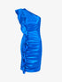 Robe épaule nue et côté volanté - Bleu électrique - 1