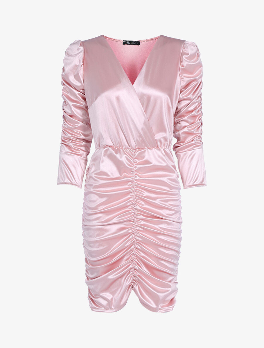 Robe froncée à manches longues - Rose - 1