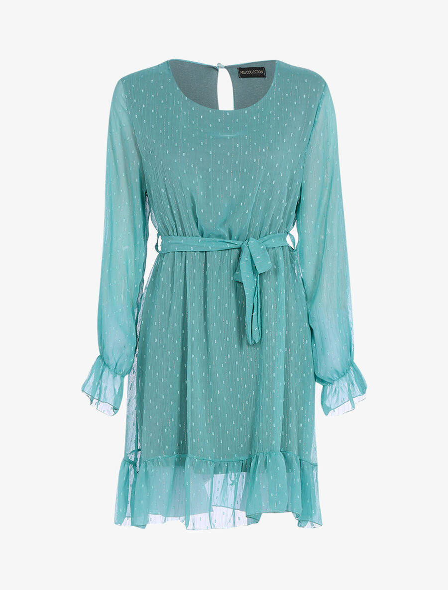 Robe basique à pois brodés - Turquoise - 1
