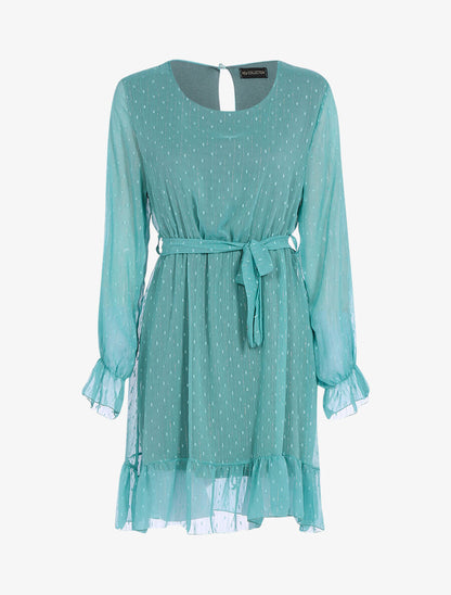 Robe basique à pois brodés - Turquoise - 1