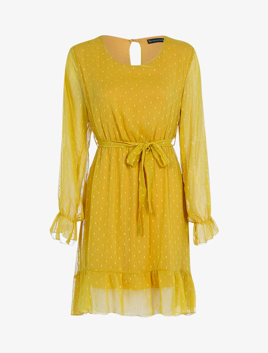 Robe basique à pois brodés - Moutarde - 1