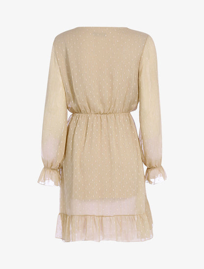 Robe volantée à pois brodés - Beige - 2
