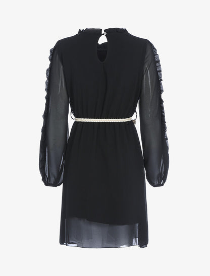 Robe en voile fin et manches volantées - Noir - 2