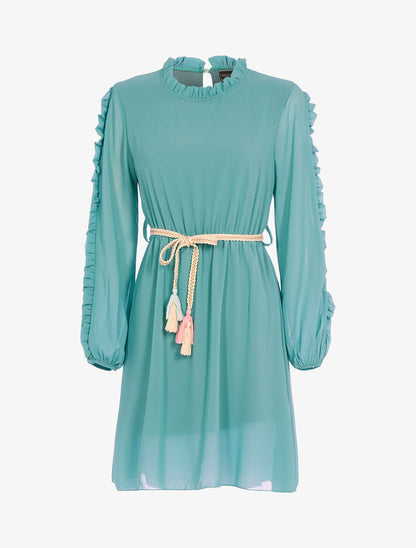 Robe en voile fin et manches volantées - Vert d&