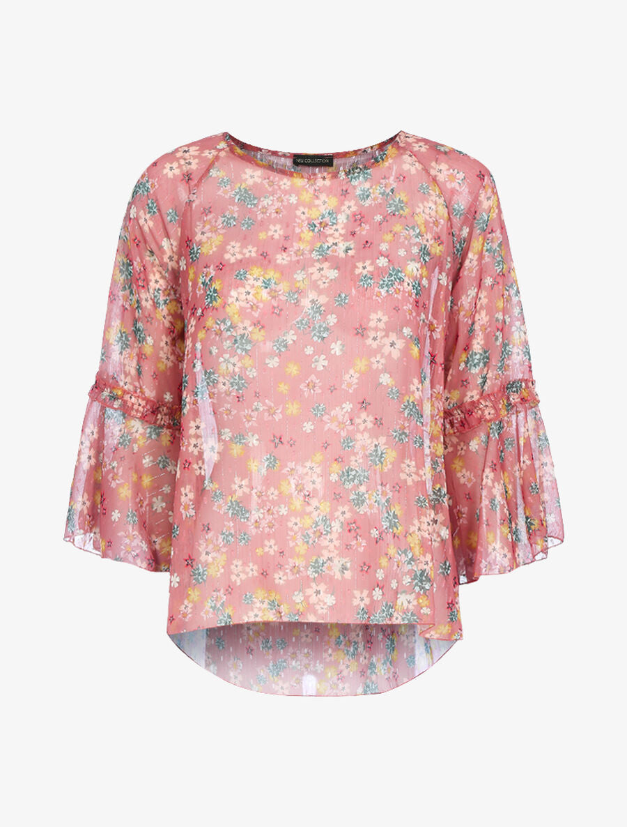 Blouse transparente en voile imprimé - Rose foncé - 1