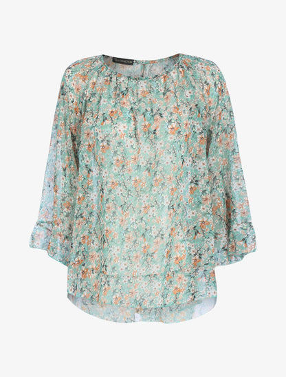 Blouse fluide transparente imprimé - Vert d&