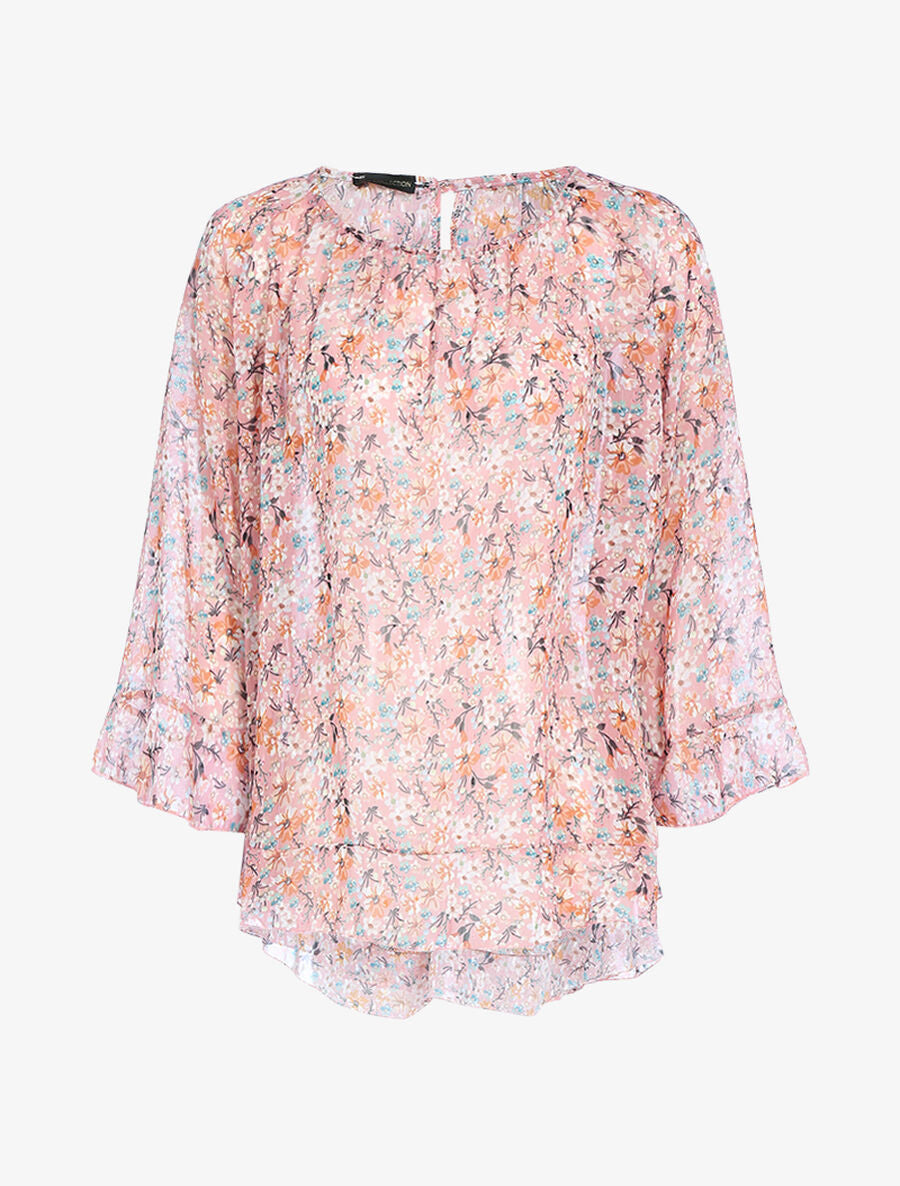 Blouse fluide transparente imprimé - Rose - 1