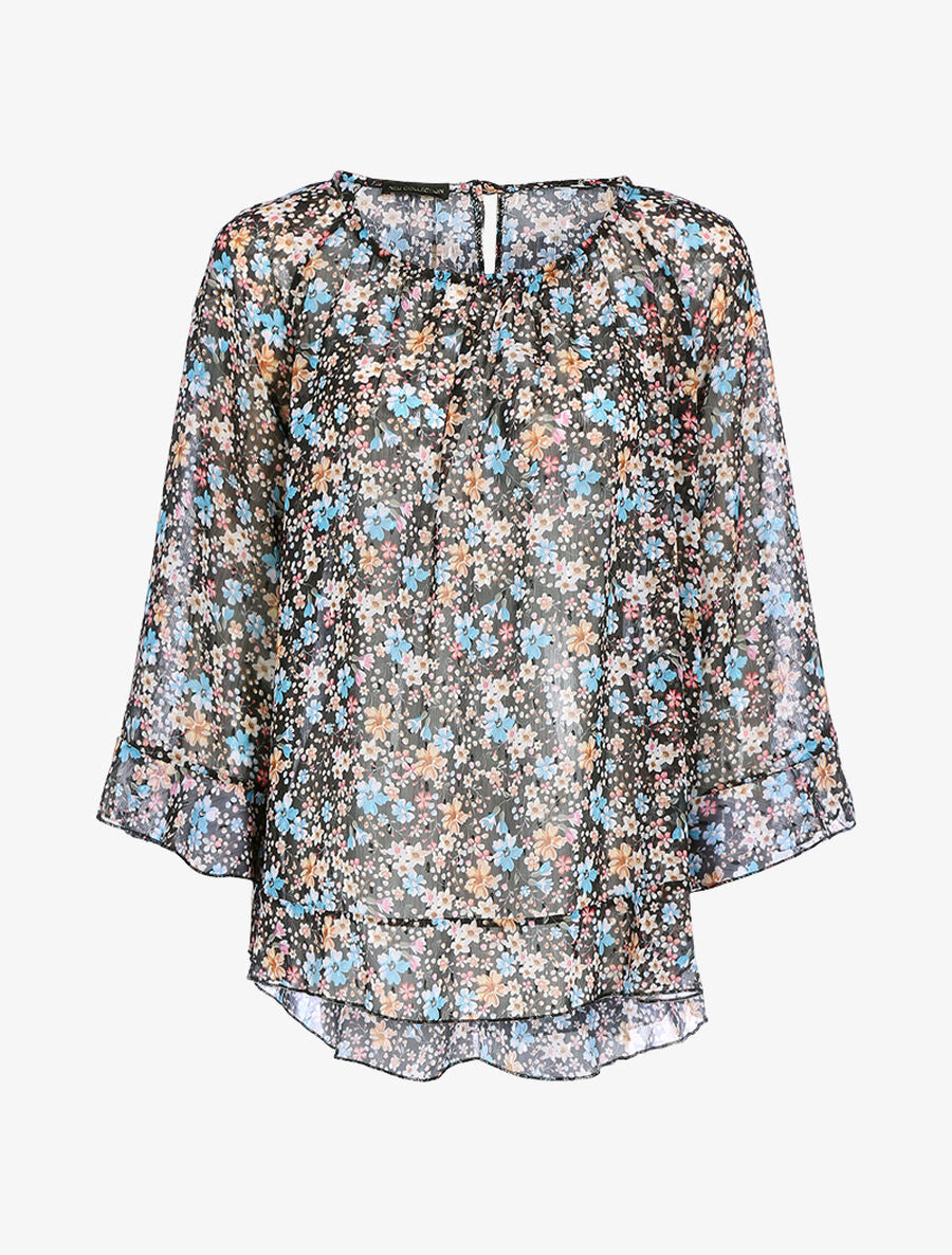 Blouse fluide transparente imprimé - Noir - 1