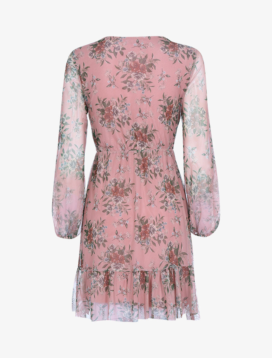 Robe en voile imprimé taille élastiquée - Rose - 2
