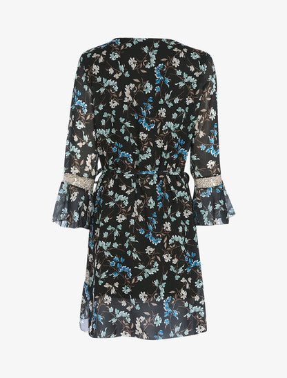 Robe à imprimé champêtre et sequins - Noir - 2