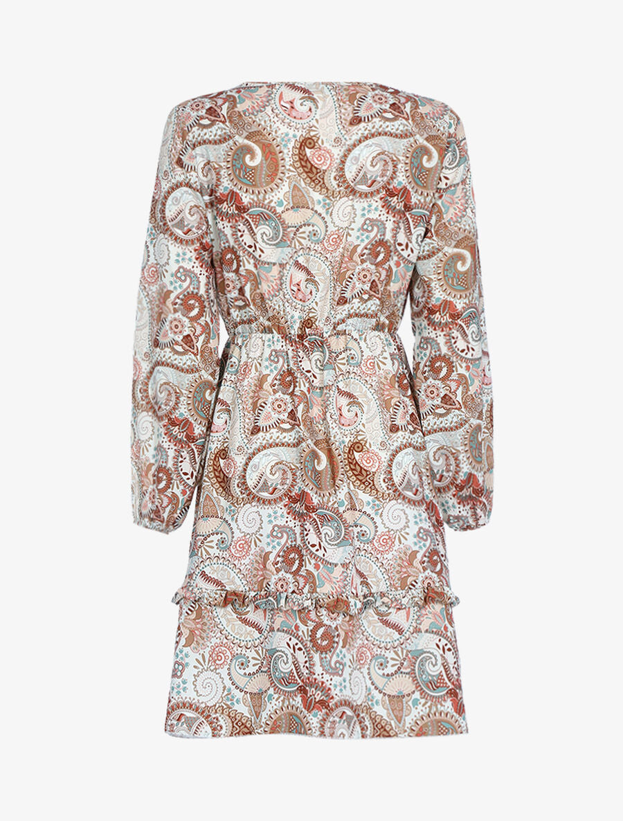 Robe volantée à imprimé cachemire - Beige - 2