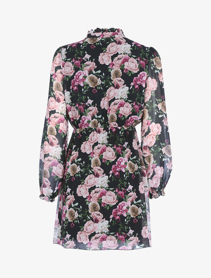 Robe imprimé à col montant volanté - Noir - 2