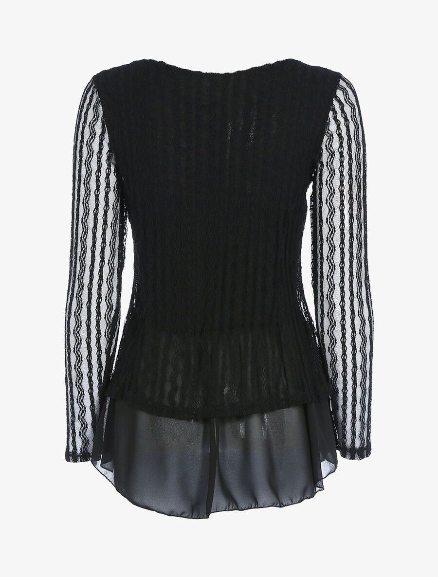 Top doublé en voile et tulle - Noir - 2