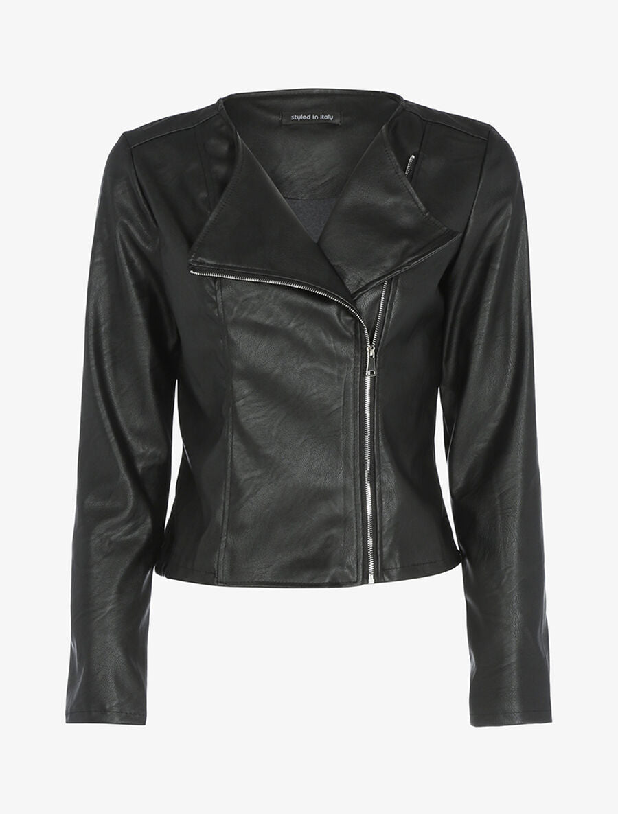 Veste style perfecto en simili - Noir - 1