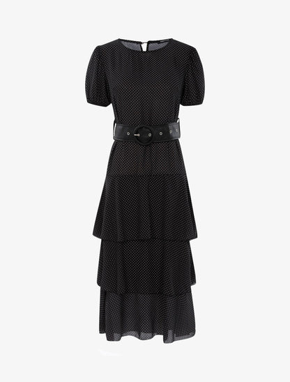 Robe à pois et volants - Noir - 1