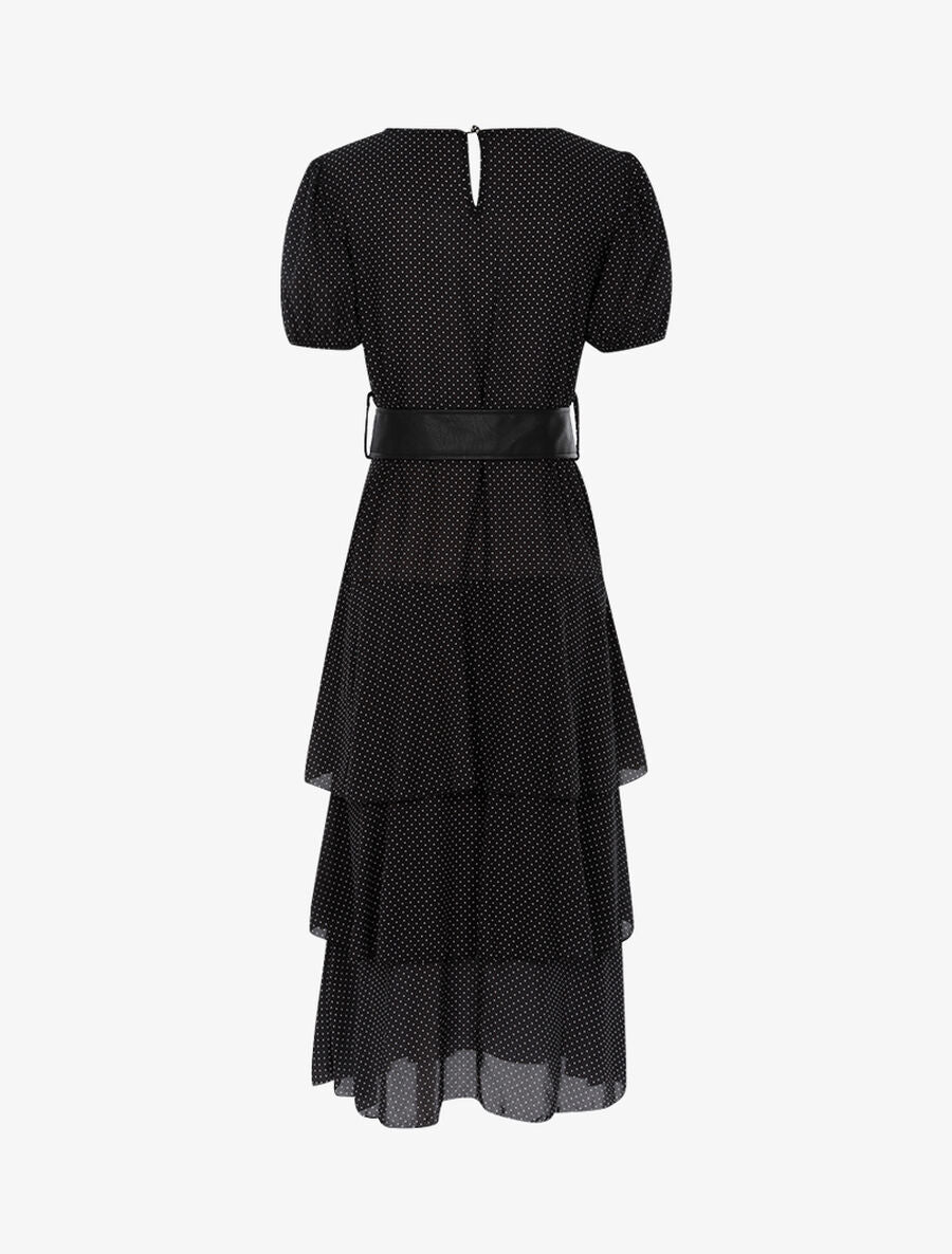 Robe à pois et volants - Noir - 2