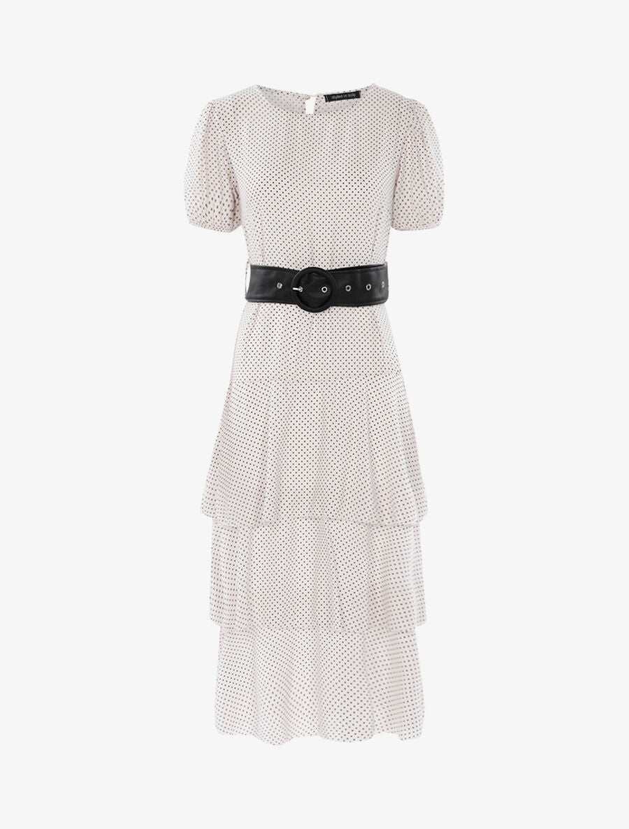 Robe à pois et volants - Ecru - 1