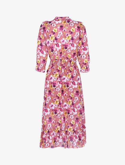 Robe fleurie à bandes volantées - Rose foncé - 2
