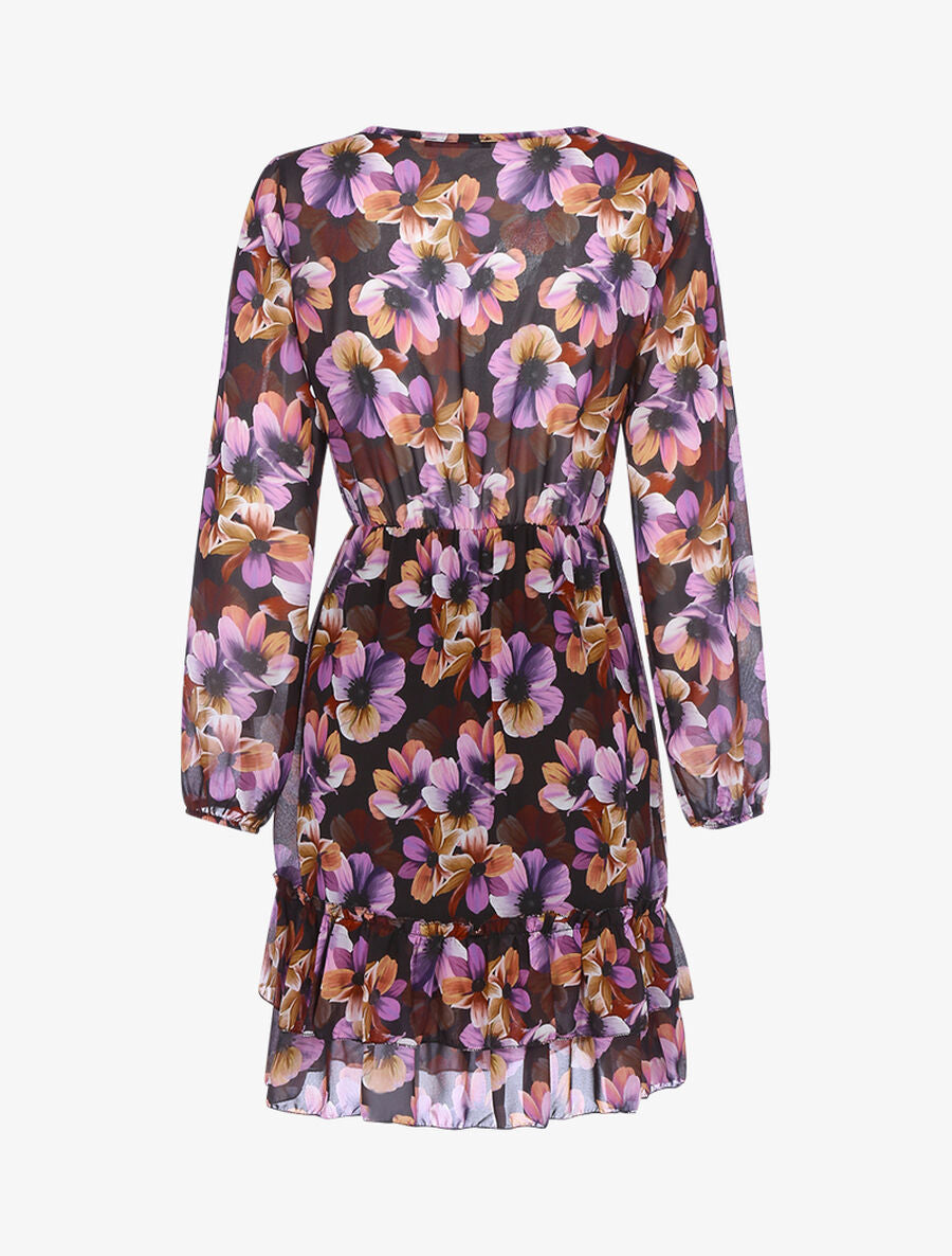 Robe fleurie à volants - Noir/violet - 2